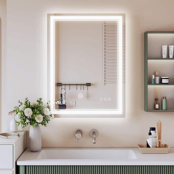 24 in. W x 32 in. H Bright Rectangular Frameless Anti-Fog LED Light Wall Bathroom Vanity Mirror in Tempered Glass