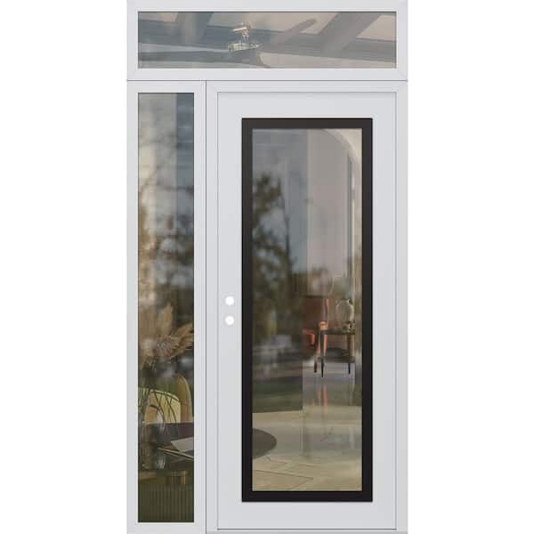 C1 48 in. x 96 in. Black P Right-Hand/Inswing Clear Glass White/White Sidelite+Transom Steel Prehung Front Door