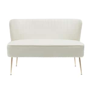 Farrah 46 in. Wide 2-Seater Velvet Upholstered Armless Wingback Loveseat Settee, Ivory