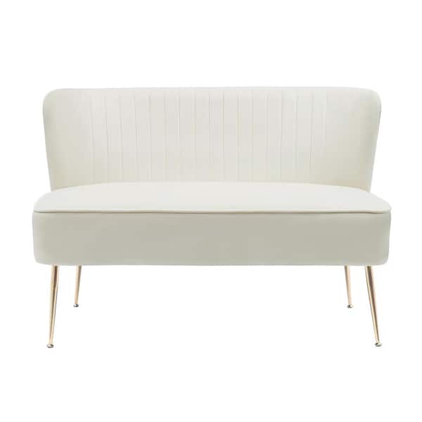 WESTINFURNITURE Farrah 46 in. Wide 2-Seater Velvet Upholstered Armless Wingback Loveseat Settee, Ivory