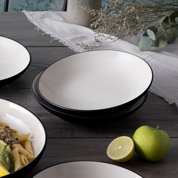 Colorwave Graphite 9 in., 35 fl.oz (Black) Stoneware Coupe Pasta Bowls, (Set of 4)