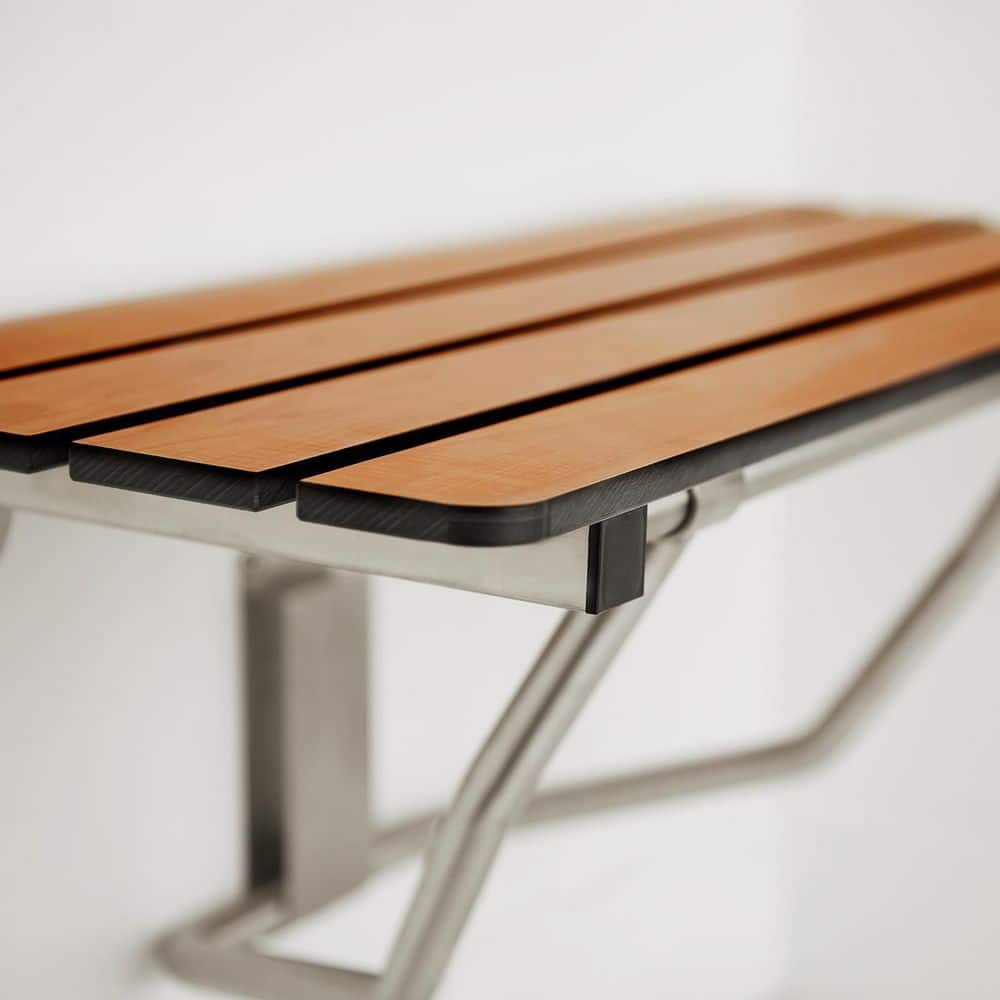 Teak and Stainless Steel Wall-Mounted Folding Shower Bench