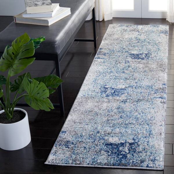 Aston Light Blue/Gray 2 ft. x 9 ft. Distressed Abstract Runner Rug