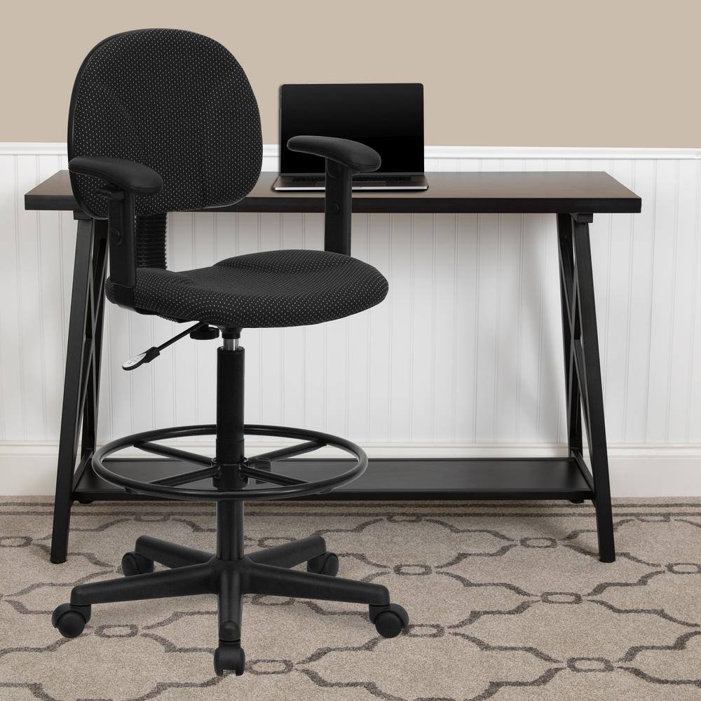 Ergonomic Black Patterned Fabric Drafting Chair with Swivel Base