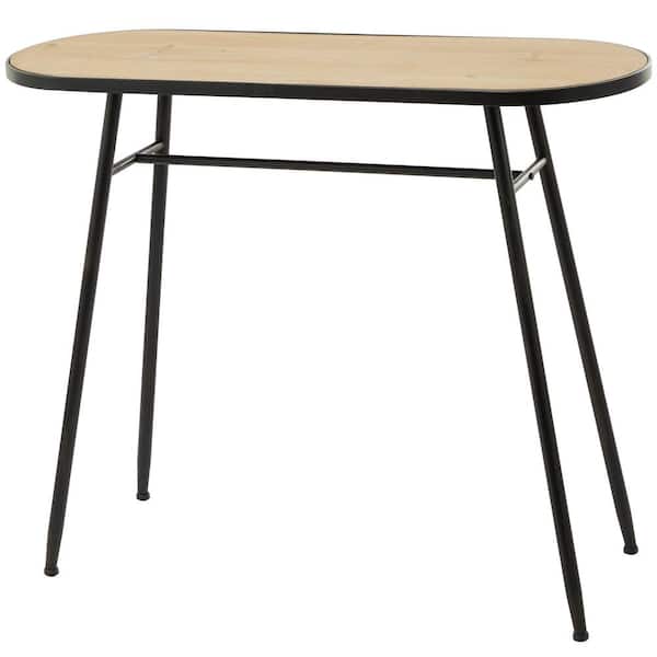 36 in. Black Large Rectangle Metal Console Table with Brown Wood Top