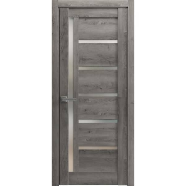 4088 42 in. x 84 in. Left-Hand/Inswing Solid Frosted Glass Nebraska Grey Single Prehung Interior Door with Hardware