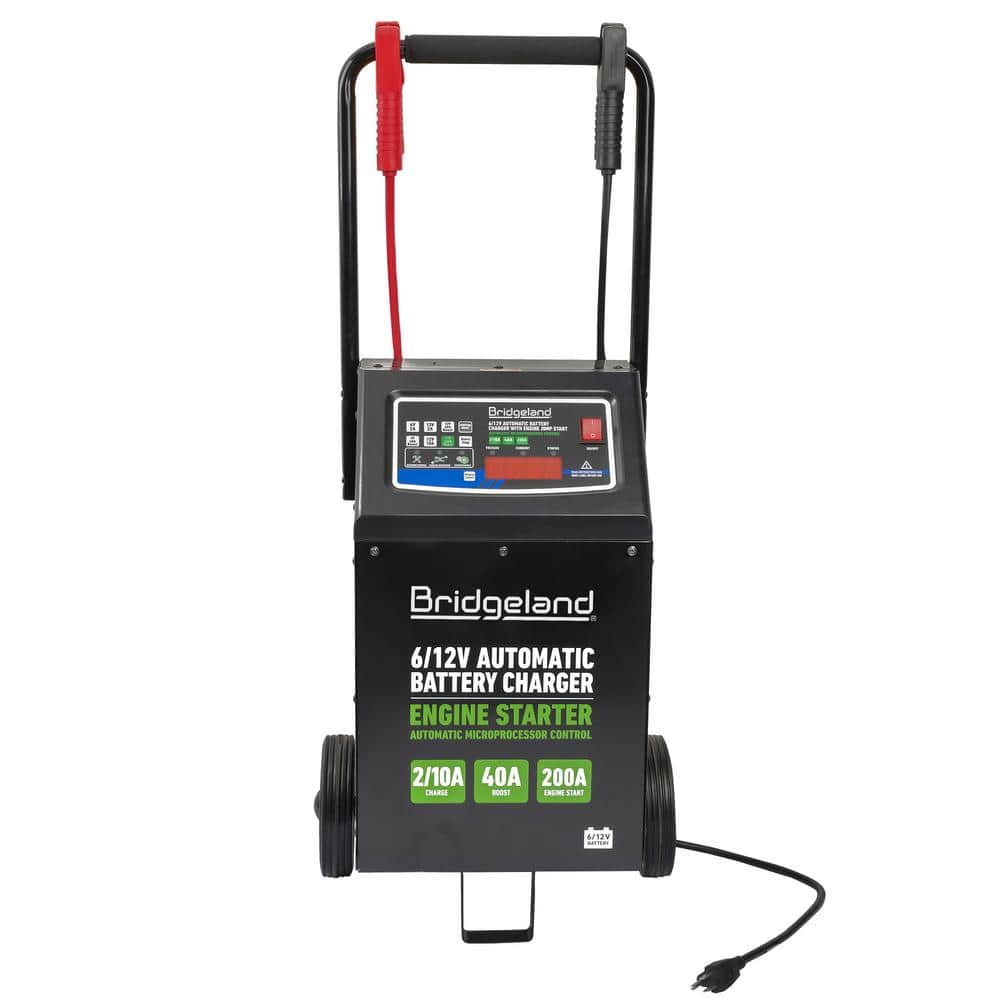 BRIDGELAND 6 ft. 12-Volt Automatic Battery Charger, Wheeled with 40 Amp Boost Charge and 200 Amp Engine Jump Start -  91064