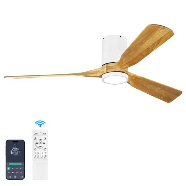 60 in. Indoor White Solid Wood 6-Speeds Remote Ceiling Fan with APP 3-Colors Dimmable LED Light and Reversible DC Motor