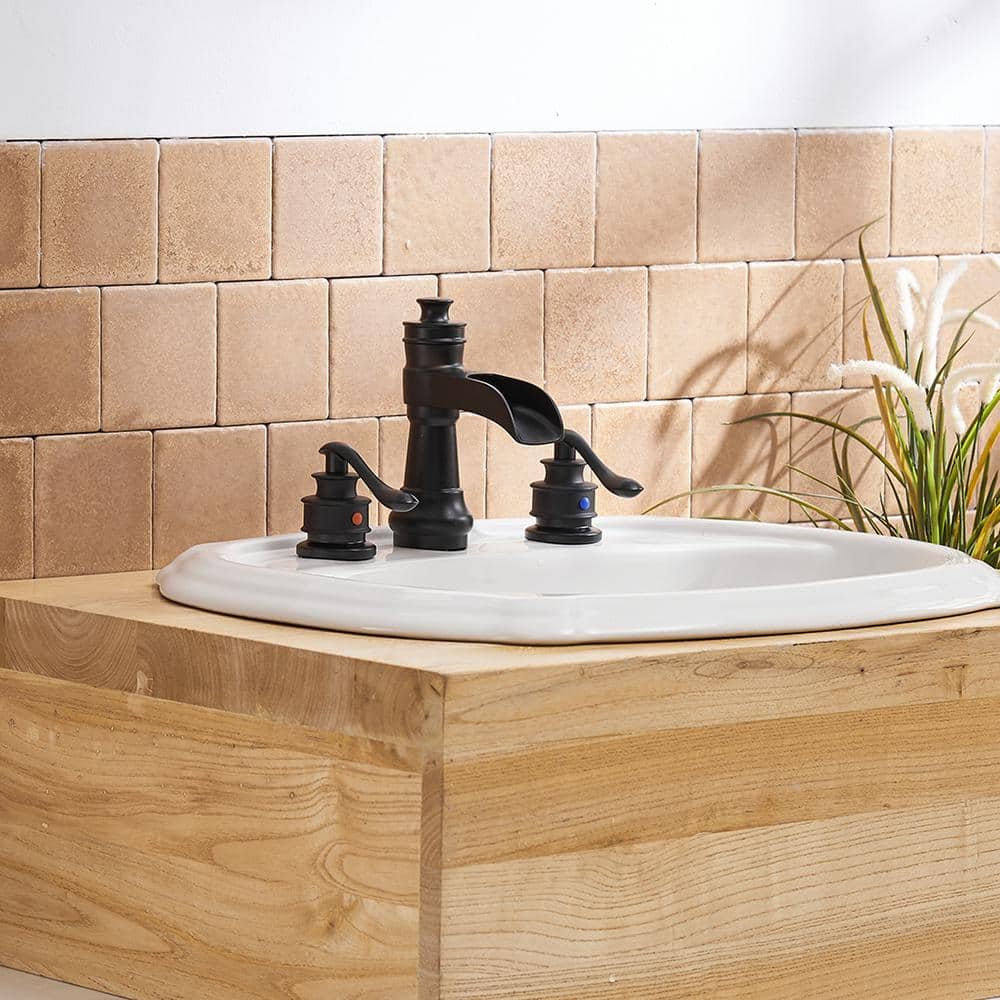 Matte Black Bronze 2-Handle Waterfall Bathroom Faucet with Pop-Up Drain