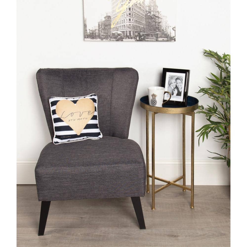 Celia Navy Blue Round Metal Foldable Tray Accent Table