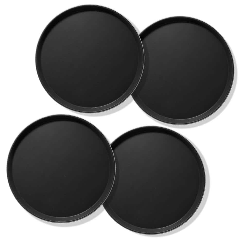 Jubilee 16" Round Black Non-Skid Plastic Serving Trays, Set of 4