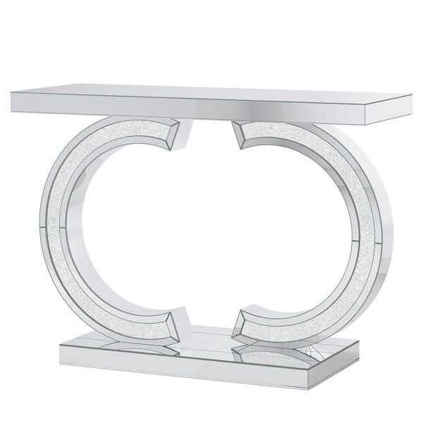 BYBLIGHT Turrella 39 in. Silver Rectangle Wood Console Table with Mirrored Finish