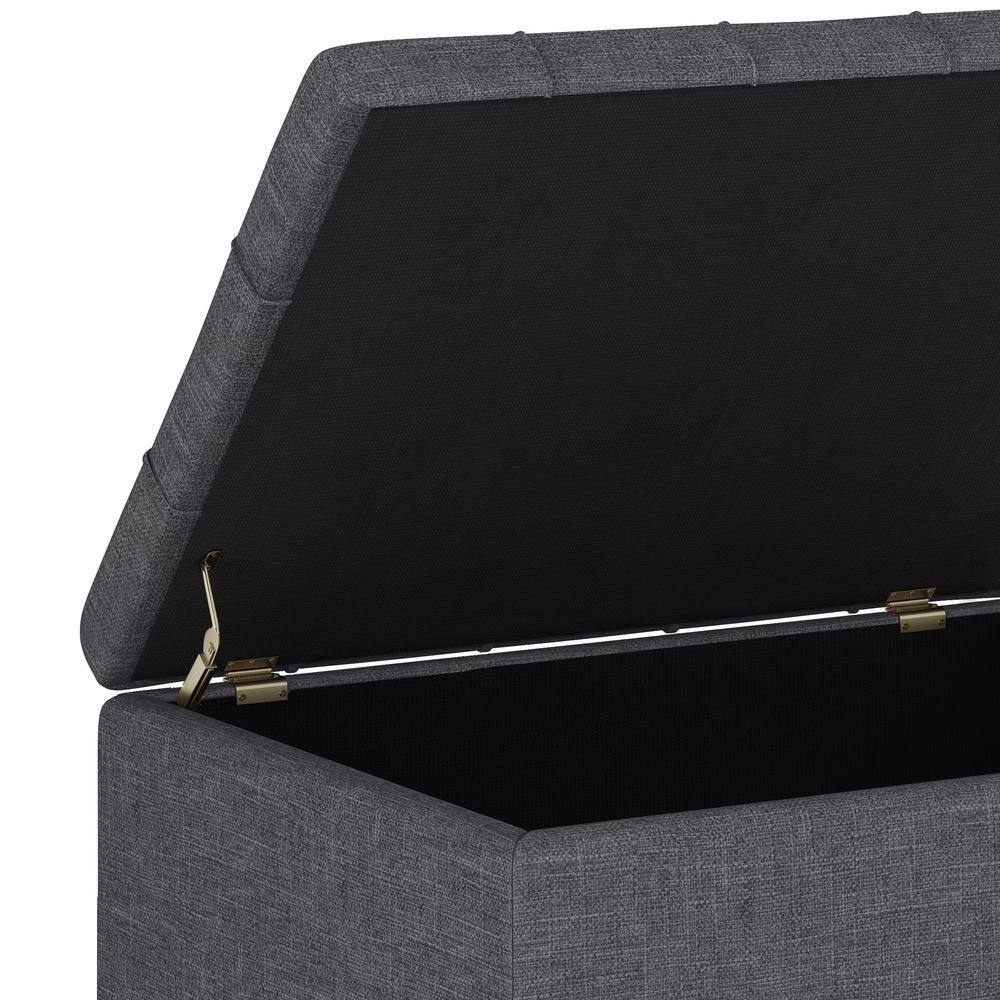 Slate Gray Tufted Cocktail Storage Ottoman with Eucalyptus Wood Legs