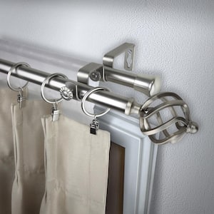 66 in. - 120 in. Double Curtain Rod in Satin Nickel with Twist Finial