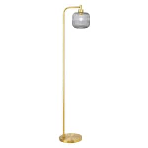 Elaine 62.75 in. Brushed Gold-Colored Floor Lamp with Smoky Purple Contoured Glass Shade