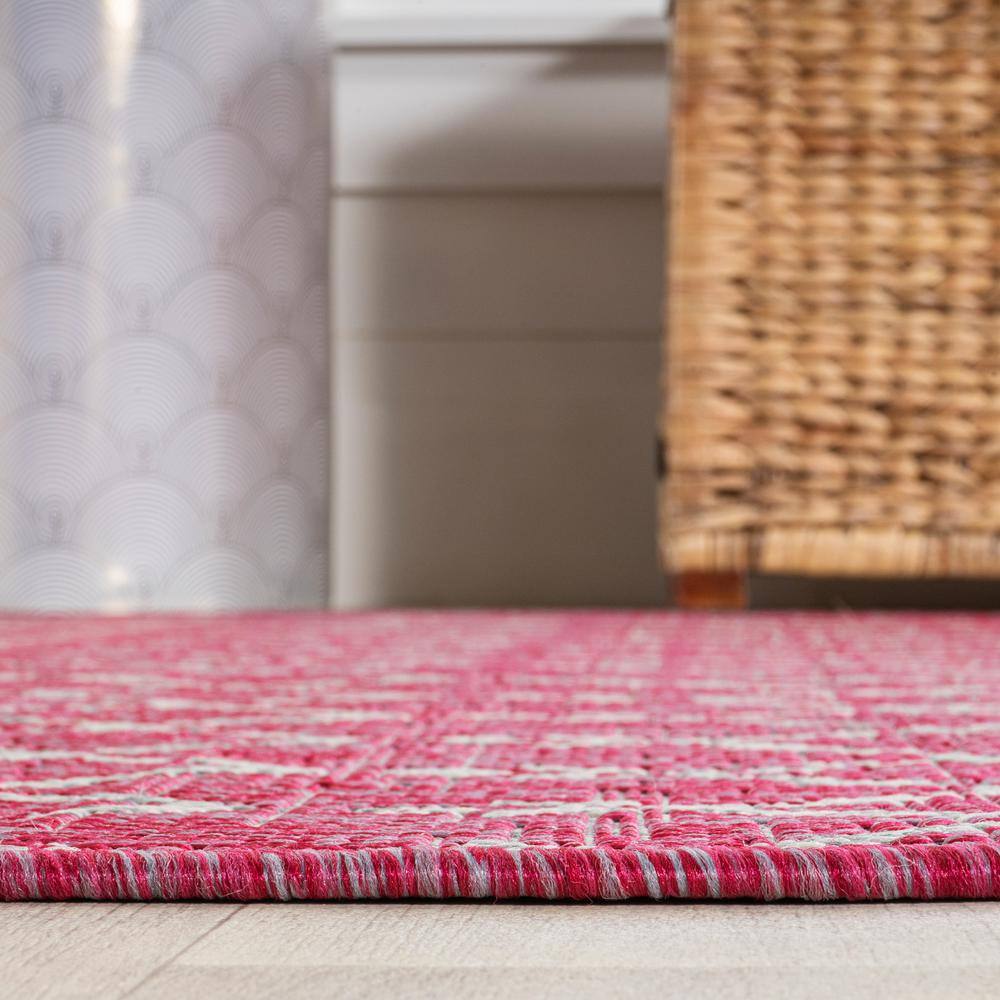 Fuchsia and Light Gray Moroccan Geometric Synthetic Area Rug