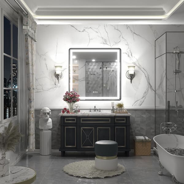 36 in. W x 36 in. H Rectangular Framed UL Certified Front & Back LED Anti-Fog Tempered Glass Wall Bathroom Vanity Mirror