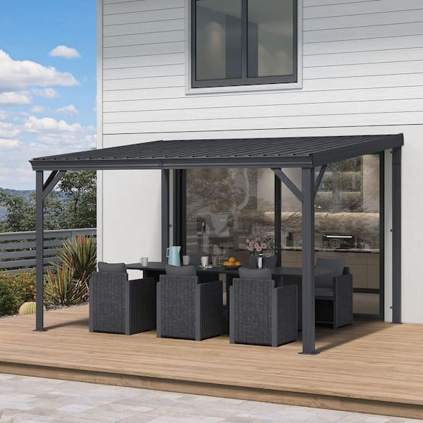 10 ft. x 12 ft. Gazebo Outdoor Expandable Wall Mounted Lean-to Gazebo with Steel Metal Roof