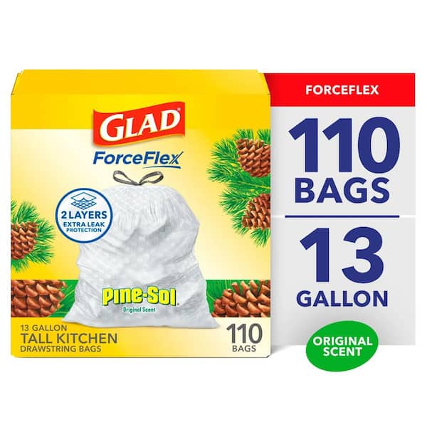 13 Gal. ForceFlex Tall Kitchen Drawstring Pine-Sol Original Scent Trash Bags (110-Count)