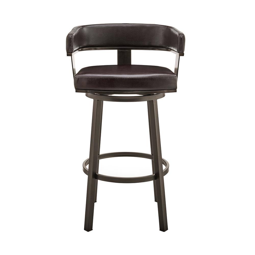 Java Brown Metal Swivel Bar Stool with Chocolate Faux Leather
