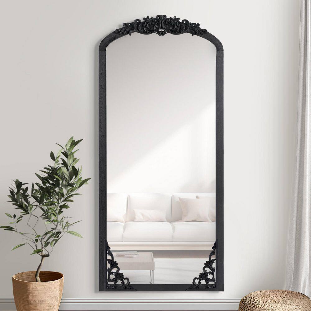 Black 30 in. W x 69 in. H Right Angled Micro Arched Solid Wood Carved Full Length Mirror (No Bracket) price history on PriceWatchPro