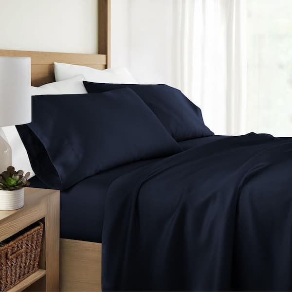 4-Piece Navy Solid 100% Rayon from Bamboo Silky Soft King Sheet Set