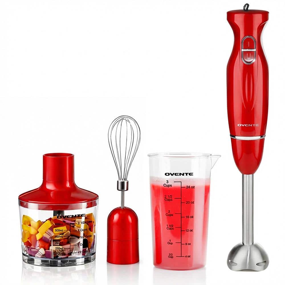 OVENTE Ultra-Stick 2-Speed Red Hand Immersion Blender Set with