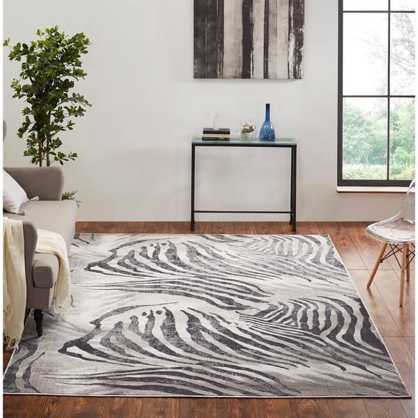 KALATY N Natori Serengeti Charcoal Zebra 5 ft. 6 in. x 7 ft. 6 in. Animal  Print Area Rug SG-630 58 - The Home Depot