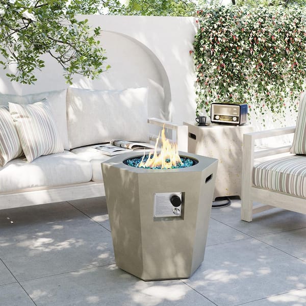 UPHA 24 in. 40,000 BTU Beige Hexagon Concrete Outdoor Propane Gas Fire Pit Table with Propane Tank Cover