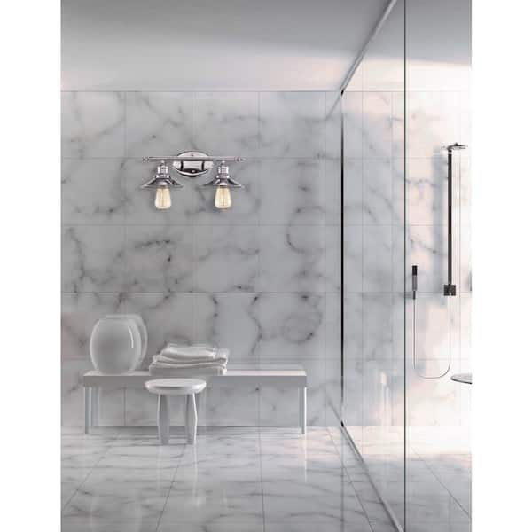 Griswald 16 in. 2-Light Polished Chrome Bathroom Vanity Light Fixture with Metal Shades