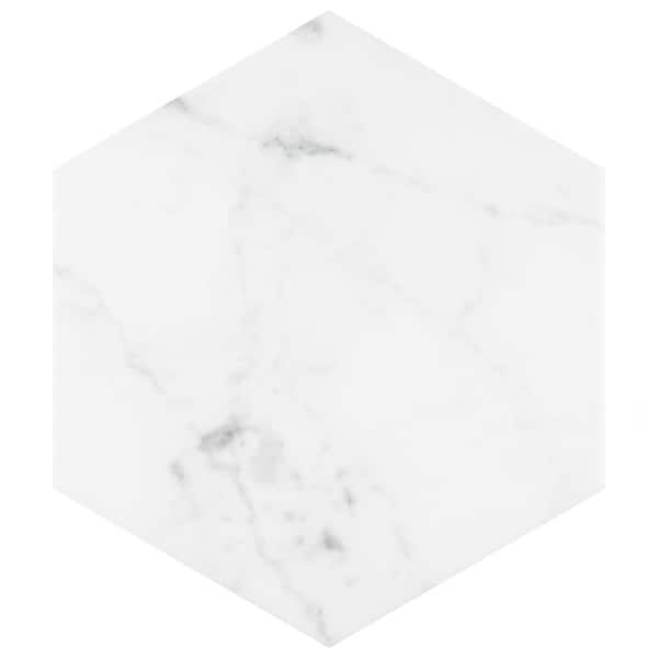 Merola Tile Classico Carrara Hexagon 7 in. x 8 in. Porcelain Floor and Wall Take Home Tile Sample