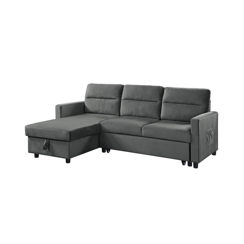 Ivy 82 in. Square Arm 2-Piece Velvet L-Shaped Sectional Sofa in Gray with C
