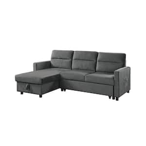 Ivy 82 in. Square Arm 2-Piece Velvet L-Shaped Sectional Sofa in Gray with Chaise