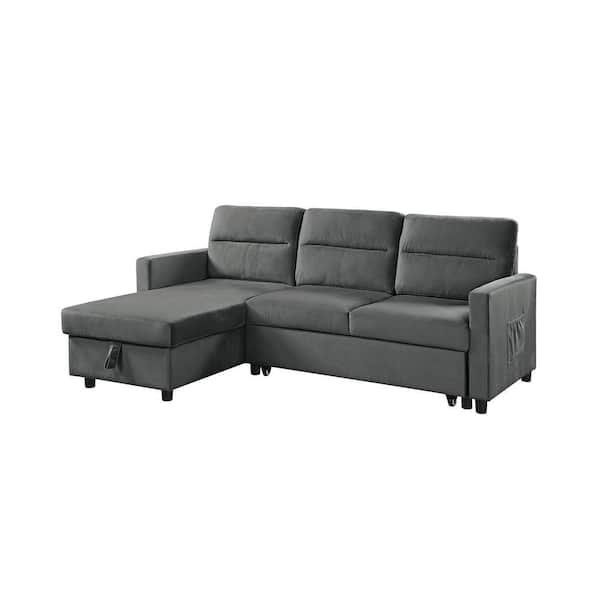 SIMPLE RELAX Ivy 82 in. Square Arm 2-Piece Velvet L-Shaped Sectional Sofa in Gray with Chaise