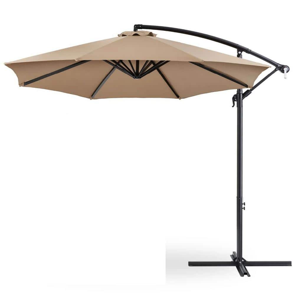 10ft Offset Hanging Market Patio Umbrella With Tan Canopy