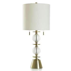 33.25 in. Brass Candlestick Task and Reading Table Lamp for Living Room with White Cotton Shade
