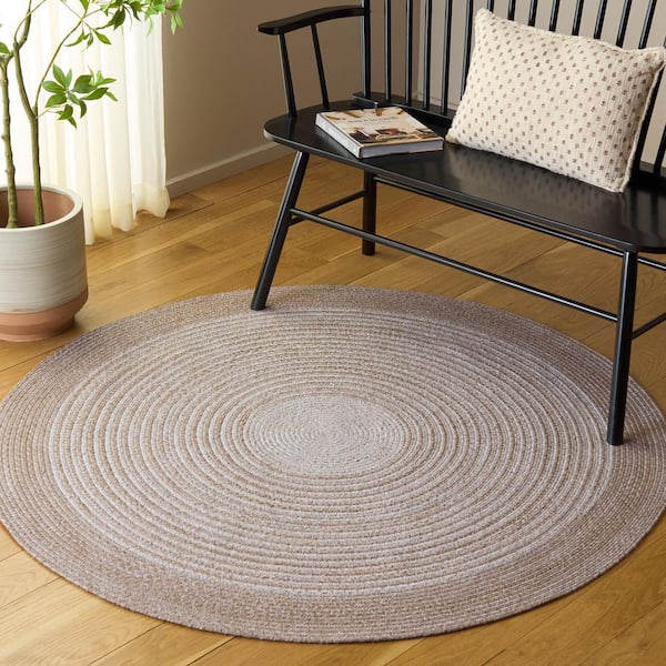 Braided 3 ft. x 3 ft. Round Beige Border Striped Gradient Area Rug