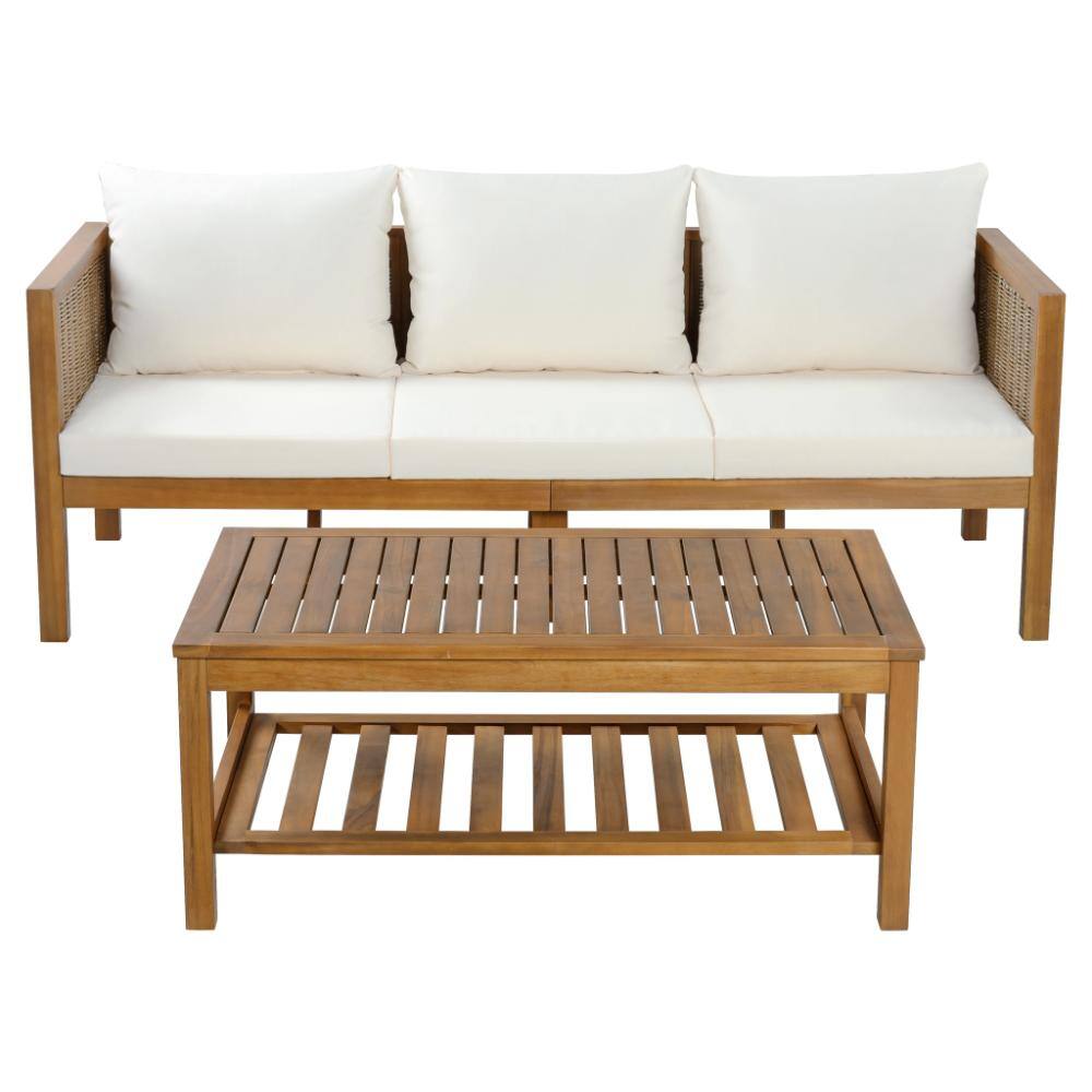 2-Piece Outdoor Sofa Set with Beige Cushions and Coffee Table for Garden price history on PriceWatchPro