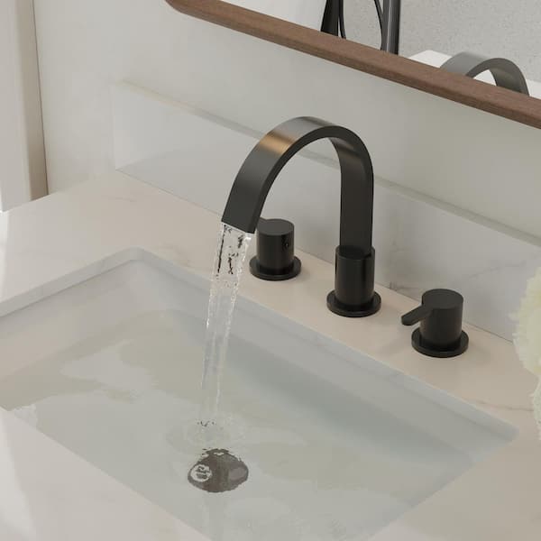 8 in. Widespread Double Handle Bathroom Faucet with Waterfall Spout in Matte Black (Valve Included)