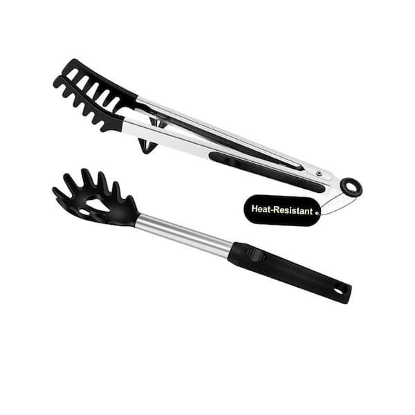 Black Silicone Spaghetti Spoon Pasta Tong Heat Resistant Noodle Server Strainer Food Grade Clip with Teeth