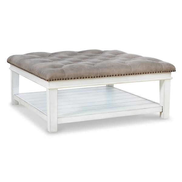 Signature DESIGN BY ASHLEY Kanwyn 40 in. Gray Square Distressed Faux Leather Coffee Table