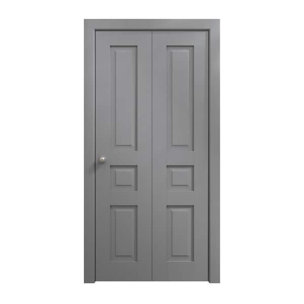 Sartodoors 84 in. x 80 in. Painted Grey Oak Solid Wood Bi-Fold Doors with Hardware