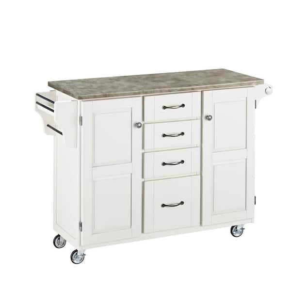 HOMESTYLES Create-a-Cart White Kitchen Cart With Concrete Top