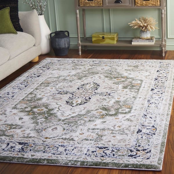 Cyrus Shag 5 ft. x 8 ft. Ivory/Green Ornate Border Area Rug