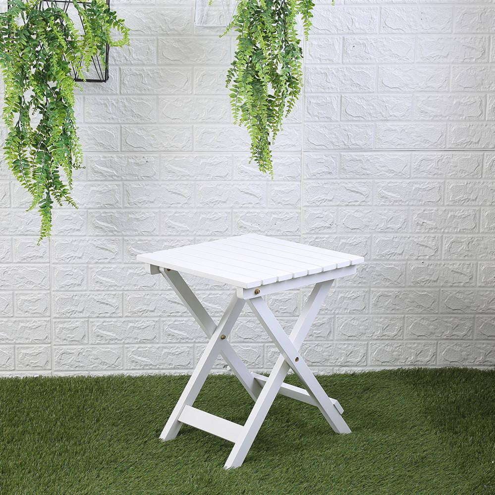 White Wood Traditional Outdoor Rocking Chair Set with Foldable Side Table