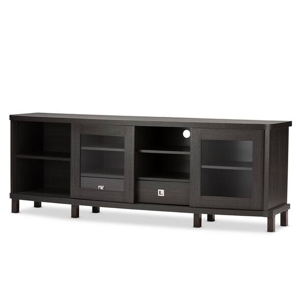 Baxton Studio Walda 70 in. Greyish Dark Brown Wood TV Stand with 2