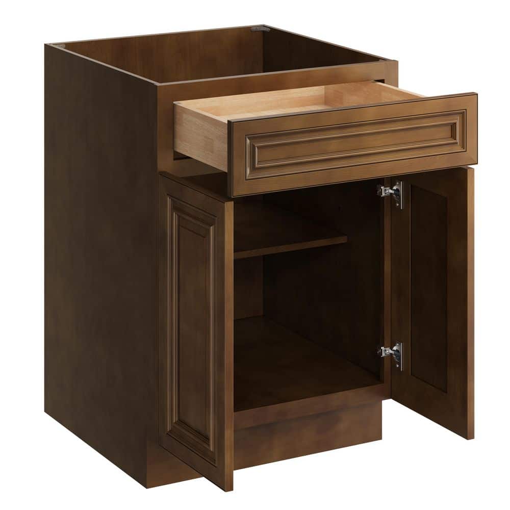 24 in. W x 24. in D x 34.5 in. H Ready to Assemble Drawer Base Cabinets with 3 Drawers in Dark Caramel price history on PriceWatchPro