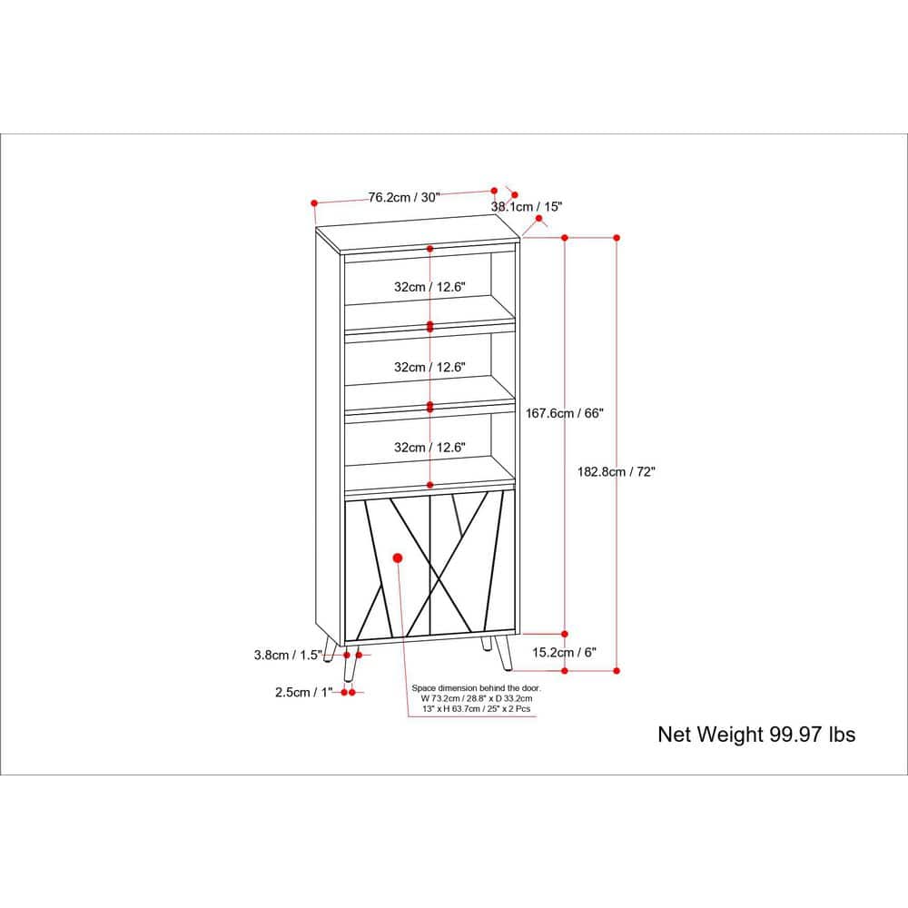 Natural Mango Wood 72" Contemporary Bookcase with Brass Inlay