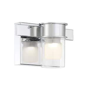 Herald Square 7 in. 1-Light Chrome LED Vanity Light with Clear and Frosted Glass Shades