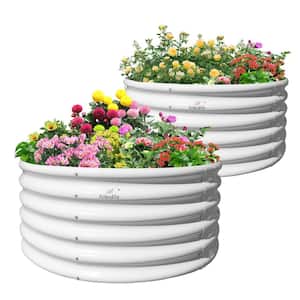 48 in. Outdoor Alloy Steel Antique White Galvanized Raised Garden Bed Round Planter Boxes for Vegetables (2-Pack)